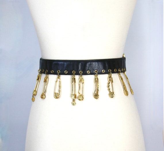 GIANNI VERSACE Vintage Safety Pin Belt Gold Black… - image 5