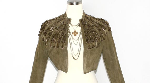 Early GIANNI VERSACE Vintage Suede Jacket Beaded … - image 1