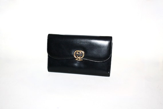 GUCCI Vintage Wallet Black Leather Tri-Fold Clutc… - image 3