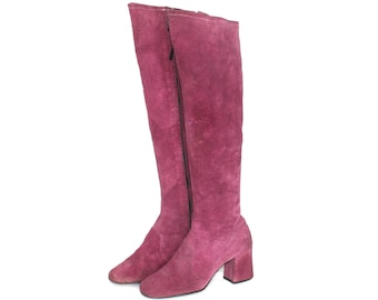 Vintage Over the Knee Go-G0 BOOTS Fuchsia Suede OTK 6.5