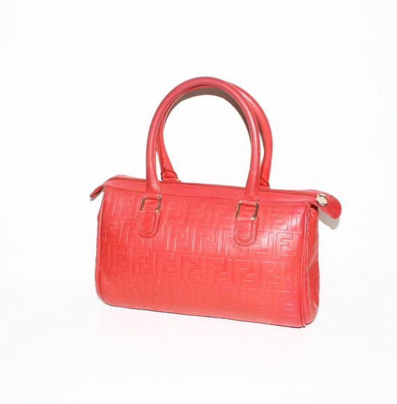 FENDI Vintage Leather ZUCCA Speedy Handbag Red Em… - image 2
