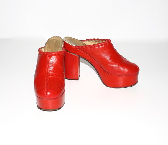 True Vintage 1970's Platform Red Leather Clogs 9.5 - image 5