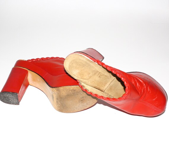 True Vintage 1970's Platform Red Leather Clogs 9.5 - image 6