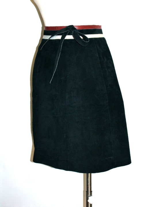 PIERRE CARDIN Vintage Leather Skirt Black Suede R… - image 2