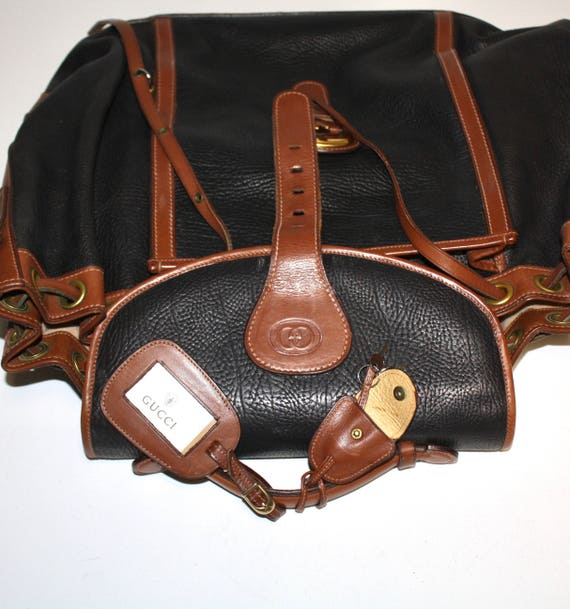 GUCCI Vintage Duffle Handbag Black and Brown Leat… - image 5