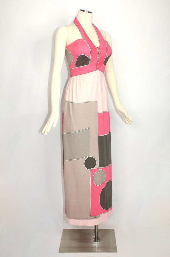 PAGANNE Vintage Gown Color Block Art Nouveau Halt… - image 3