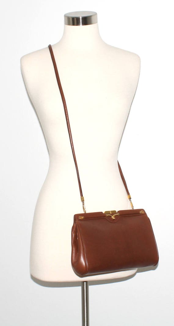 GUCCI Vintage Tote Brown Leather Convertible Clut… - image 2