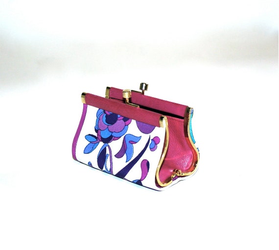 Vintage EMILIO PUCCI Silk Floral Leather Kisslock… - image 2