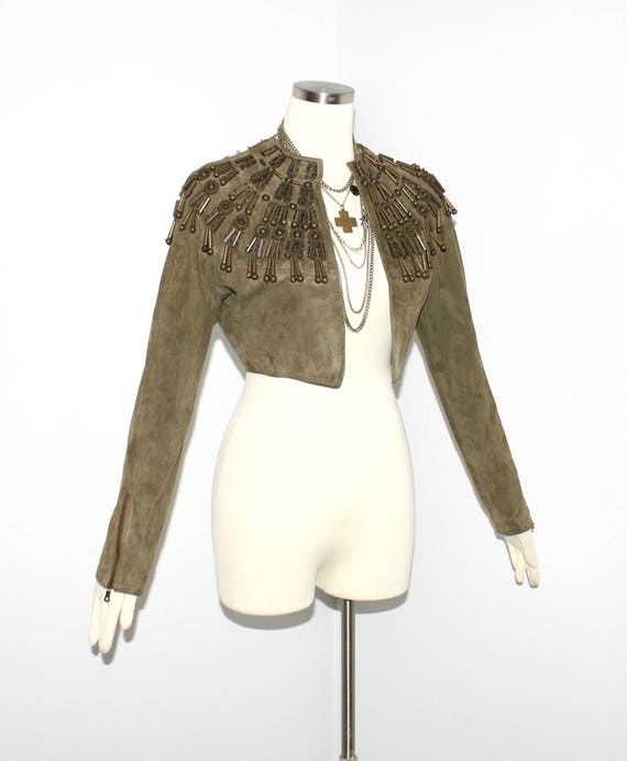 Early GIANNI VERSACE Vintage Suede Jacket Beaded … - image 2