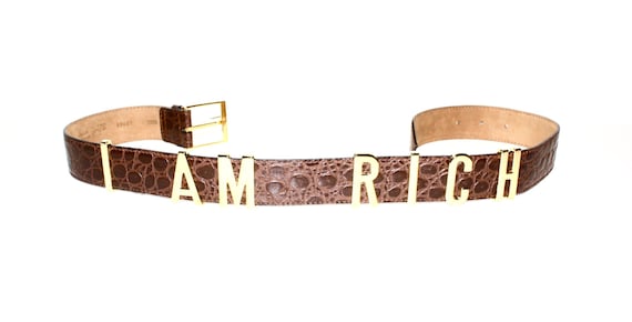 MOSCHINO Redwall "I AM RICH"  Brown Embossed Leat… - image 2