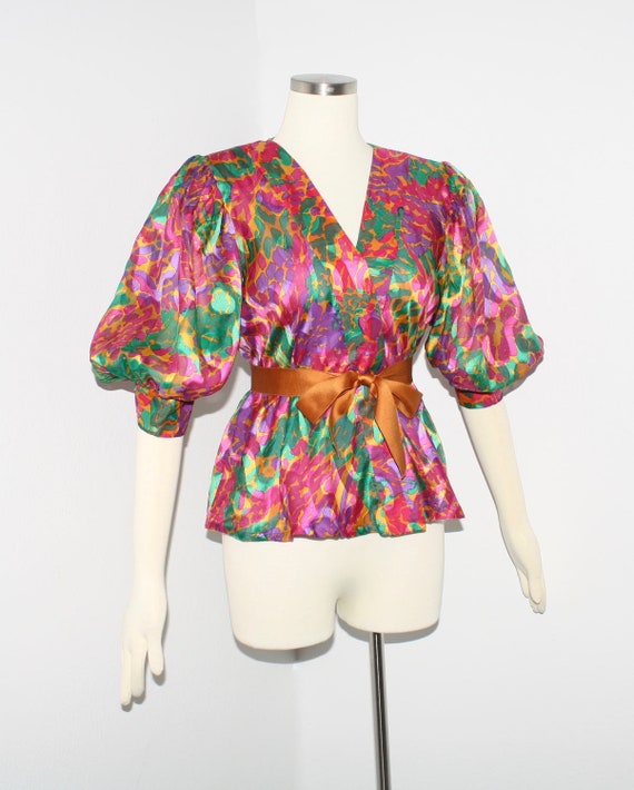 Vintage GIVENCHY COUTURE Floral Silk Peasant Blou… - image 1