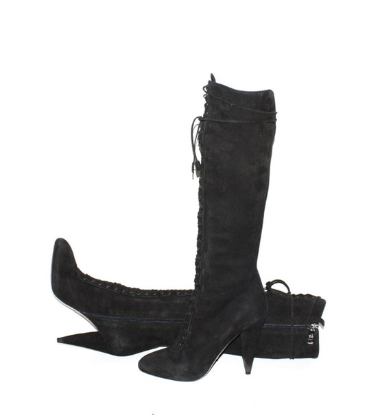 Vintage PRADA Boots Black Suede Leather Lace up Stiletto 38 - Etsy