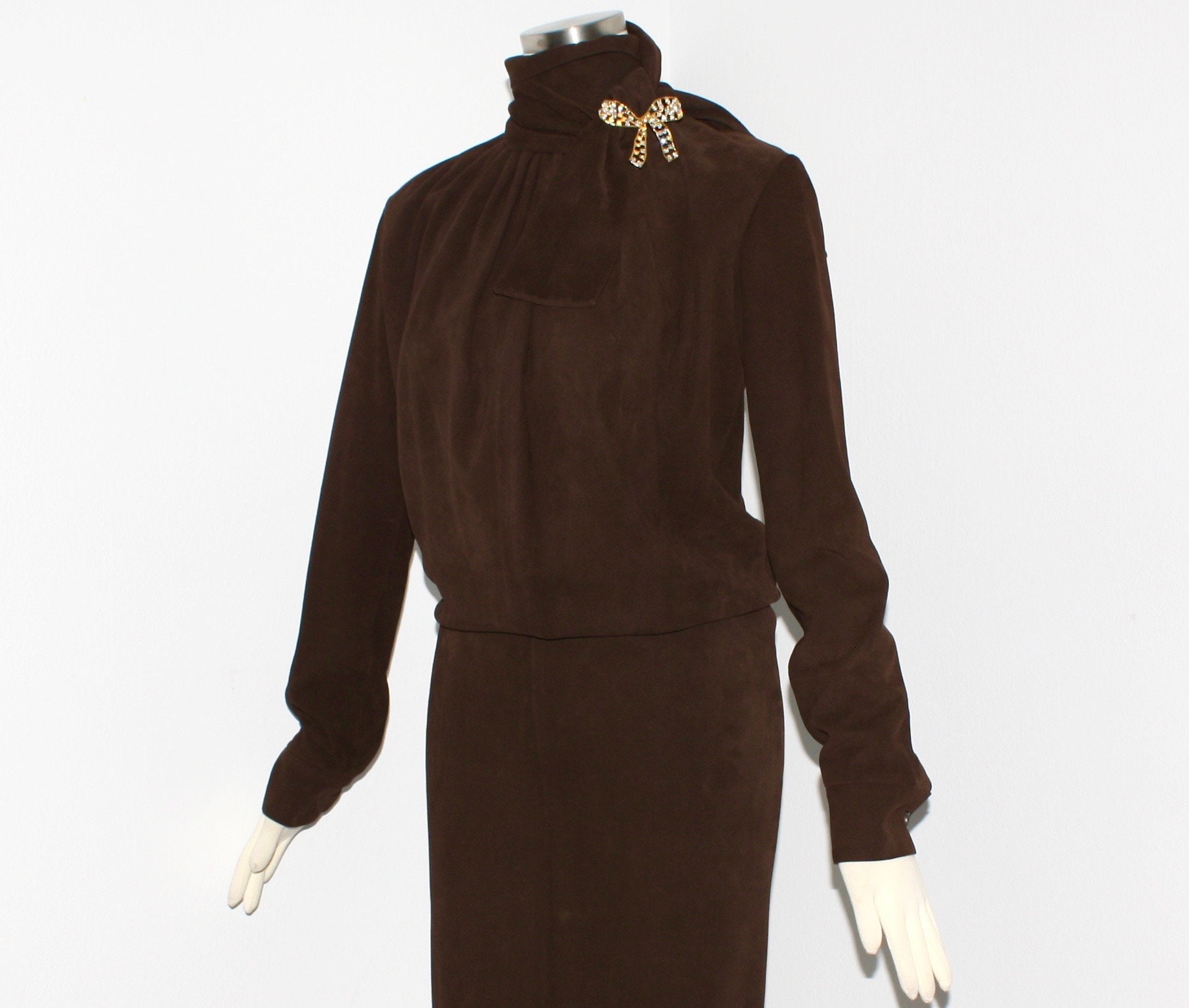 Vintage Yves Saint Laurent Rive Gauche Butter Soft Brown Suede Secretary Dress