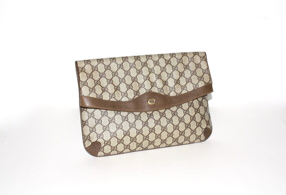 Vintage GUCCI Clutch Brown Monogrammed Oversized … - image 2