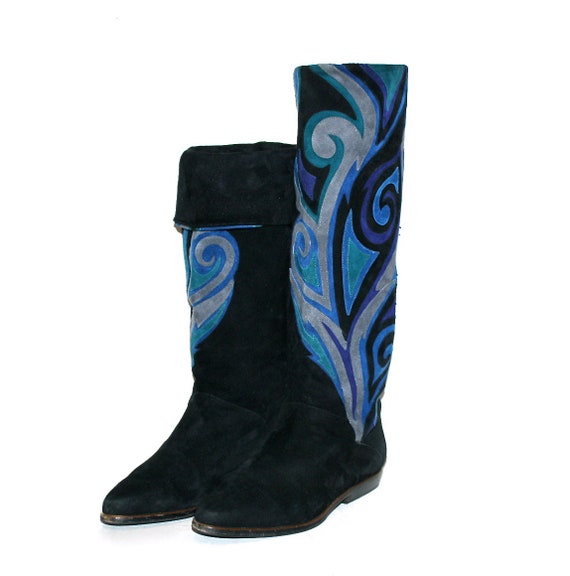 BALLY Vintage Suede Patchwork Psychedelic Boots 7… - image 1
