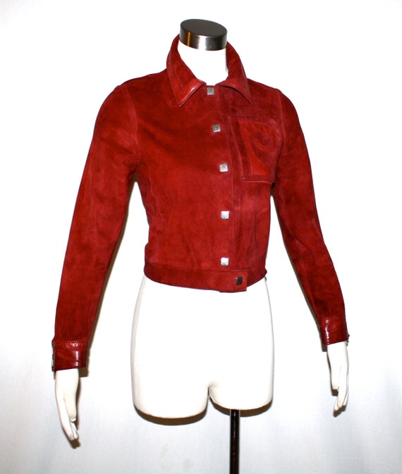 PIERRE CARDIN Vintage Suede Jacket Dark Red Leath… - image 2