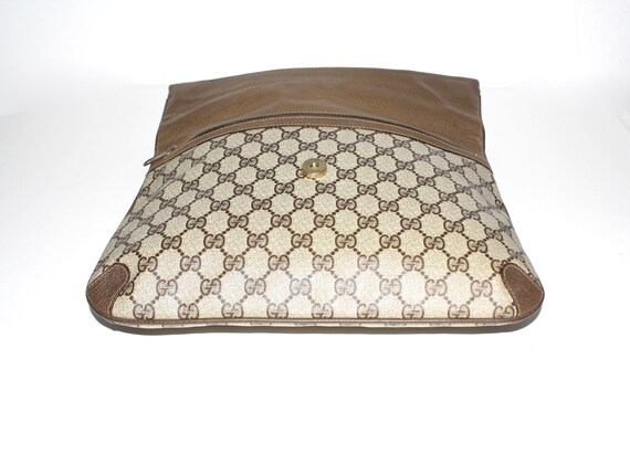 Vintage GUCCI Clutch Brown Monogrammed Oversized … - image 7