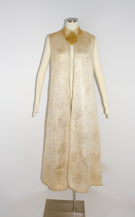 Vintage CHRISTIAN DIOR Metallic Gold Brocade Maxi Vest Budior Tunic Vintage CHRISTIAN DIOR Metallic Gold Brocade Maxi Vest Budior Tunic