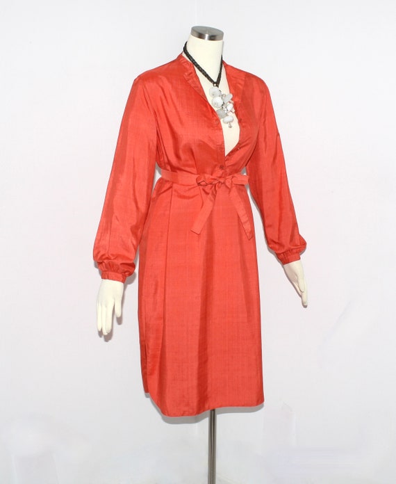 HALSTON Vintage Tunic Dress Orange Raw Silk Self … - image 3