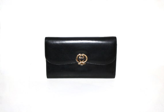 GUCCI Vintage Wallet Black Leather Tri-Fold Clutc… - image 2
