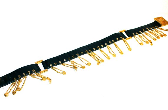 GIANNI VERSACE Vintage Safety Pin Belt Gold Black… - image 3