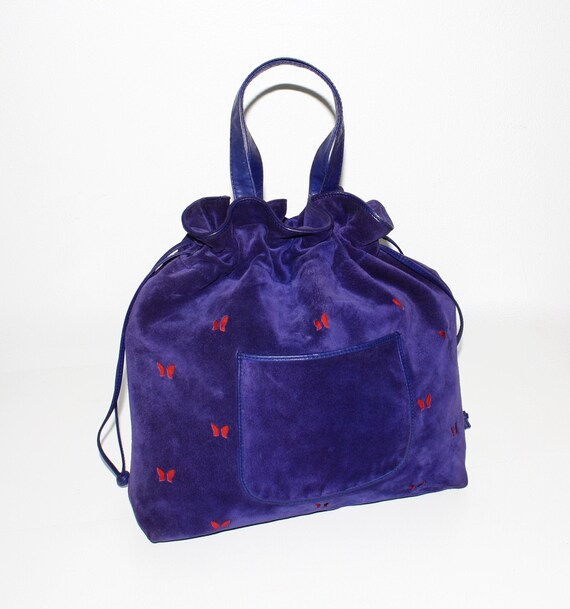 BOTTEGA VENETA Vintage Large Purple Suede Red Cut Out Butterfly 