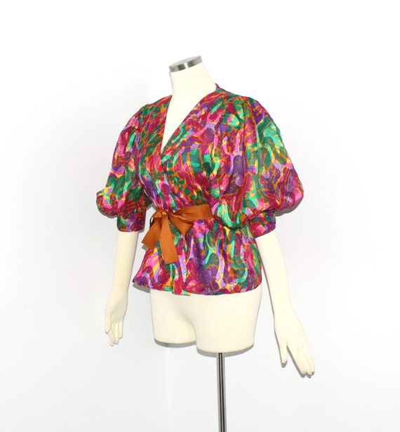 Vintage GIVENCHY COUTURE Floral Silk Peasant Blou… - image 3