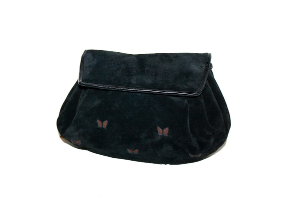 Vintage BOTTEGA VENETA Clutch Black Suede Butterf… - image 2