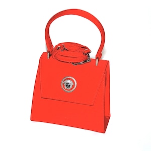 Vintage GIANNI VERSACE Couture Bag Red Convertible Crystal Medusa Evening Tote  -Authentic-