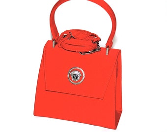 Vintage GIANNI VERSACE Couture Bag Red Convertible Crystal Medusa Evening Tote  -Authentic-