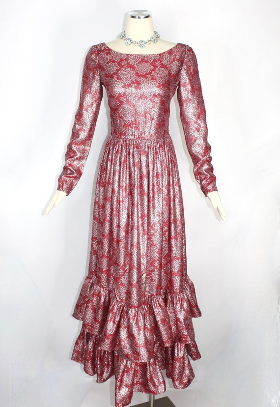 LANVIN Vintage Pink Metallic Maxi Dress Formal Gow