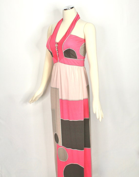 PAGANNE Vintage Gown Color Block Art Nouveau Halt… - image 2