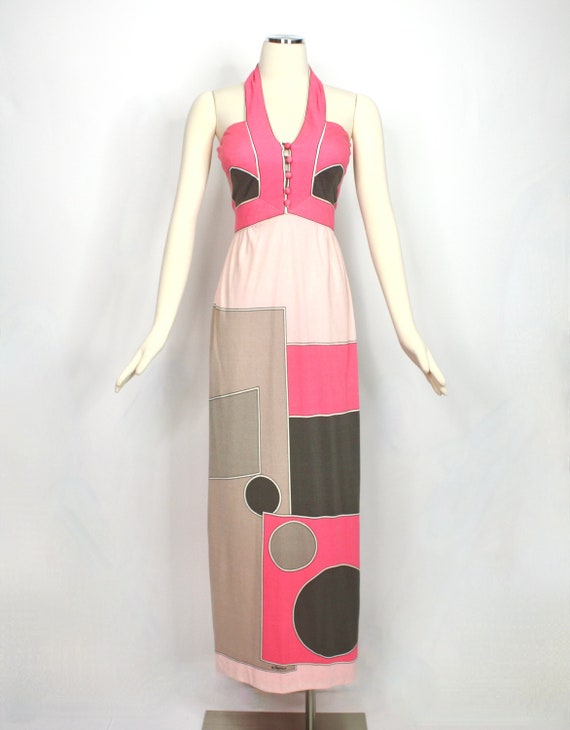 PAGANNE Vintage Gown Color Block Art Nouveau Halt… - image 1