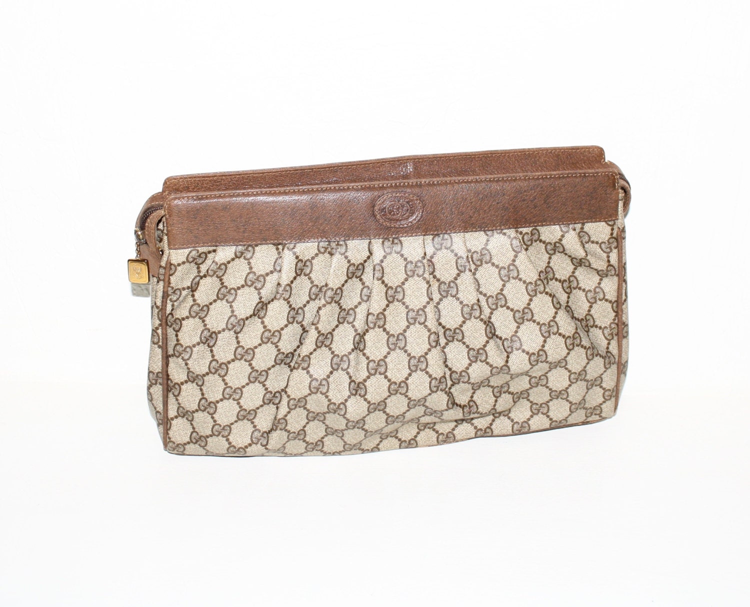 GUCCI Vintage Oversized Clutch Brown Monogram Coated Canvas Etsy