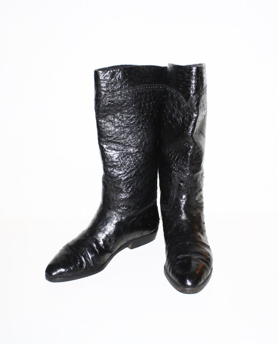 GUCCI Vintage Boots Beautiful Butter Black Ostric… - image 1