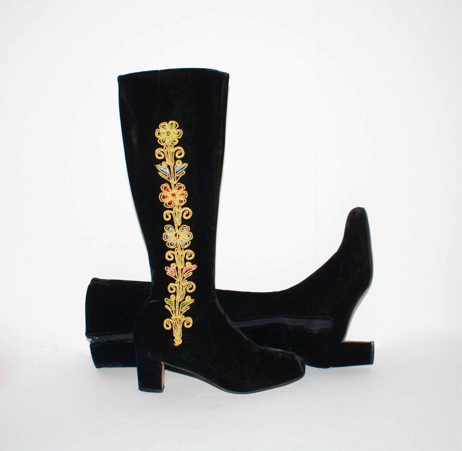 Velvet top embroidered boots