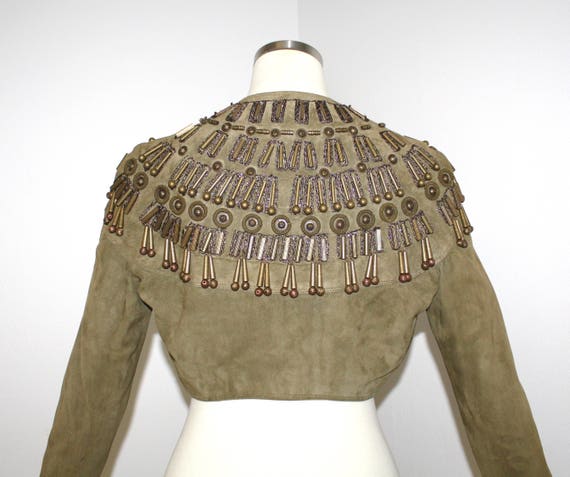 Early GIANNI VERSACE Vintage Suede Jacket Beaded … - image 7