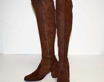 Vintage 60's GOGO BOOTS Brown Suede Over the Knee 7.5
