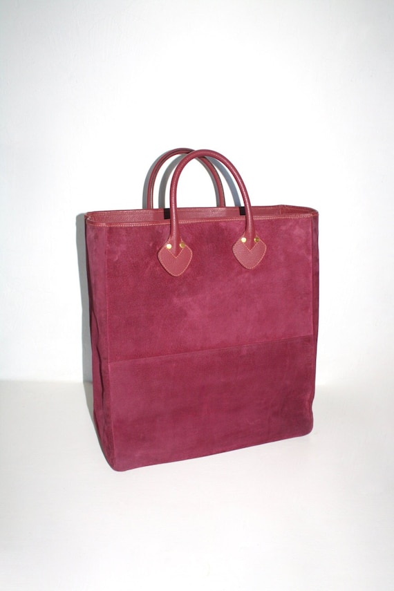 Vintage GUCCI Handbag Purple Suede Leather Large C