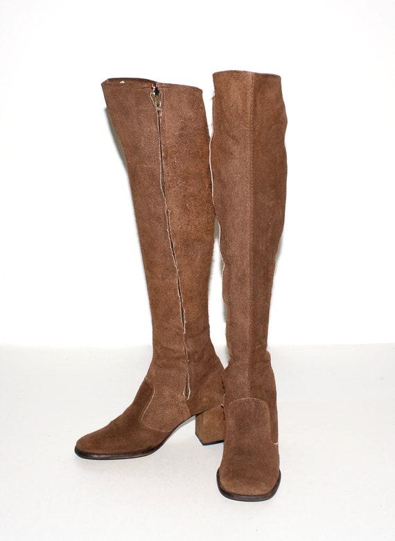 Vintage 60's GOGO BOOTS Brown Suede Over the Knee… - image 3