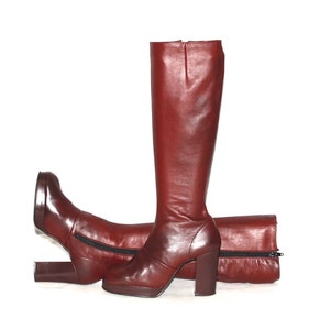 Vintage THE BOOTERY Sky High 70&#39;s Burgundy Leather Platform Boots 6