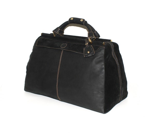 Vintage FENDI Black Suede Leather Large Duffle Travel Bag - Etsy