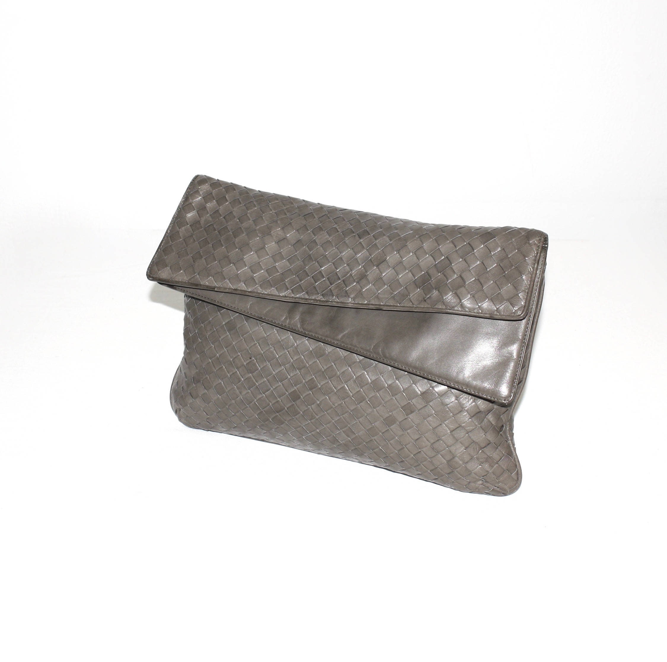 Huge Vintage BOTTEGA VENETA Leather Clutch Intrecciato Gray