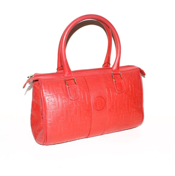 FENDI Vintage Leather ZUCCA Speedy Handbag Red Em… - image 1