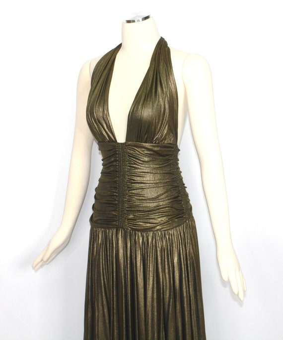 NORMA KAMALI OMO Vintage Gold Metallic Ruched Hal… - image 2