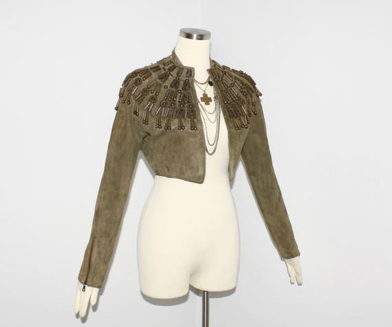 Early GIANNI VERSACE Vintage Suede Jacket Beaded … - image 6