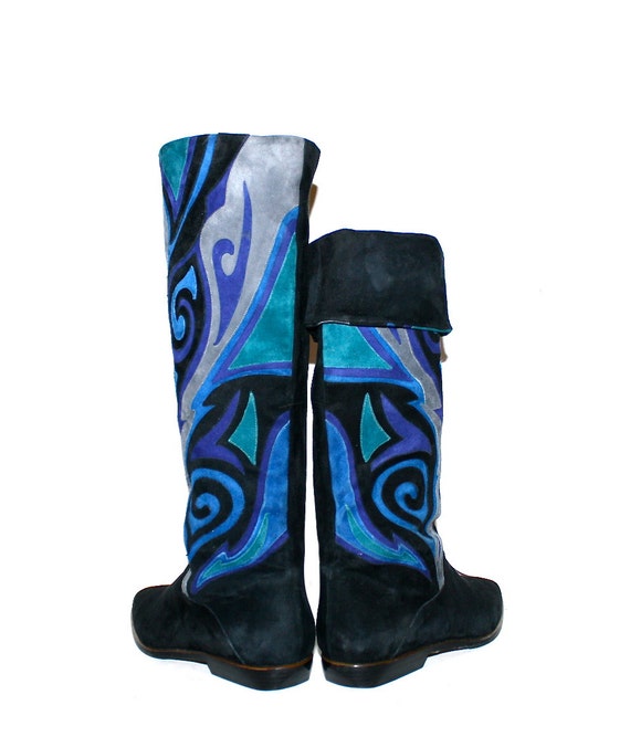 BALLY Vintage Suede Patchwork Psychedelic Boots 7… - image 2