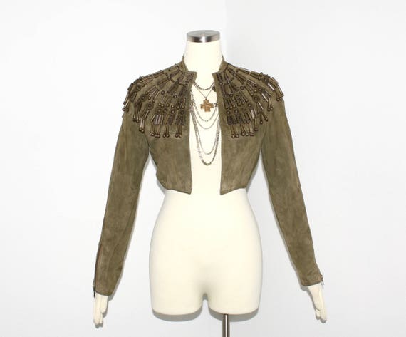 Early GIANNI VERSACE Vintage Suede Jacket Beaded … - image 4