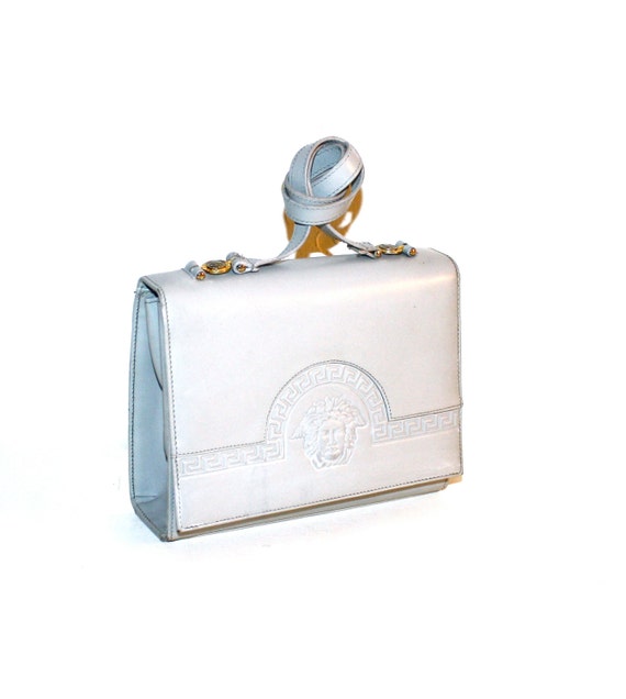 GIANNI VERSACE Vintage Handbag Grey Leather Medus… - image 4