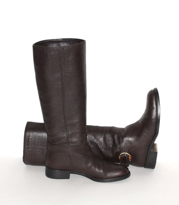 GUCCI Vintage Boots Brown Leather Horsebit Riding… - image 5